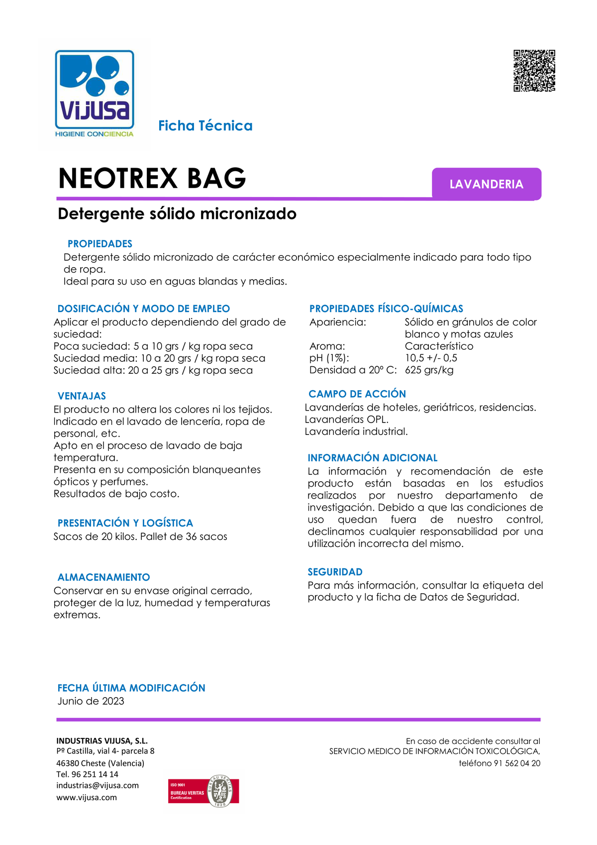 Neotrex BAG - Detergente sólido micronizado Vijusa