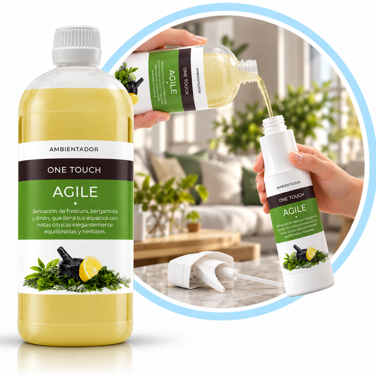 One Touch Agile 1L - Recarga Ambientador Bergamota Limón