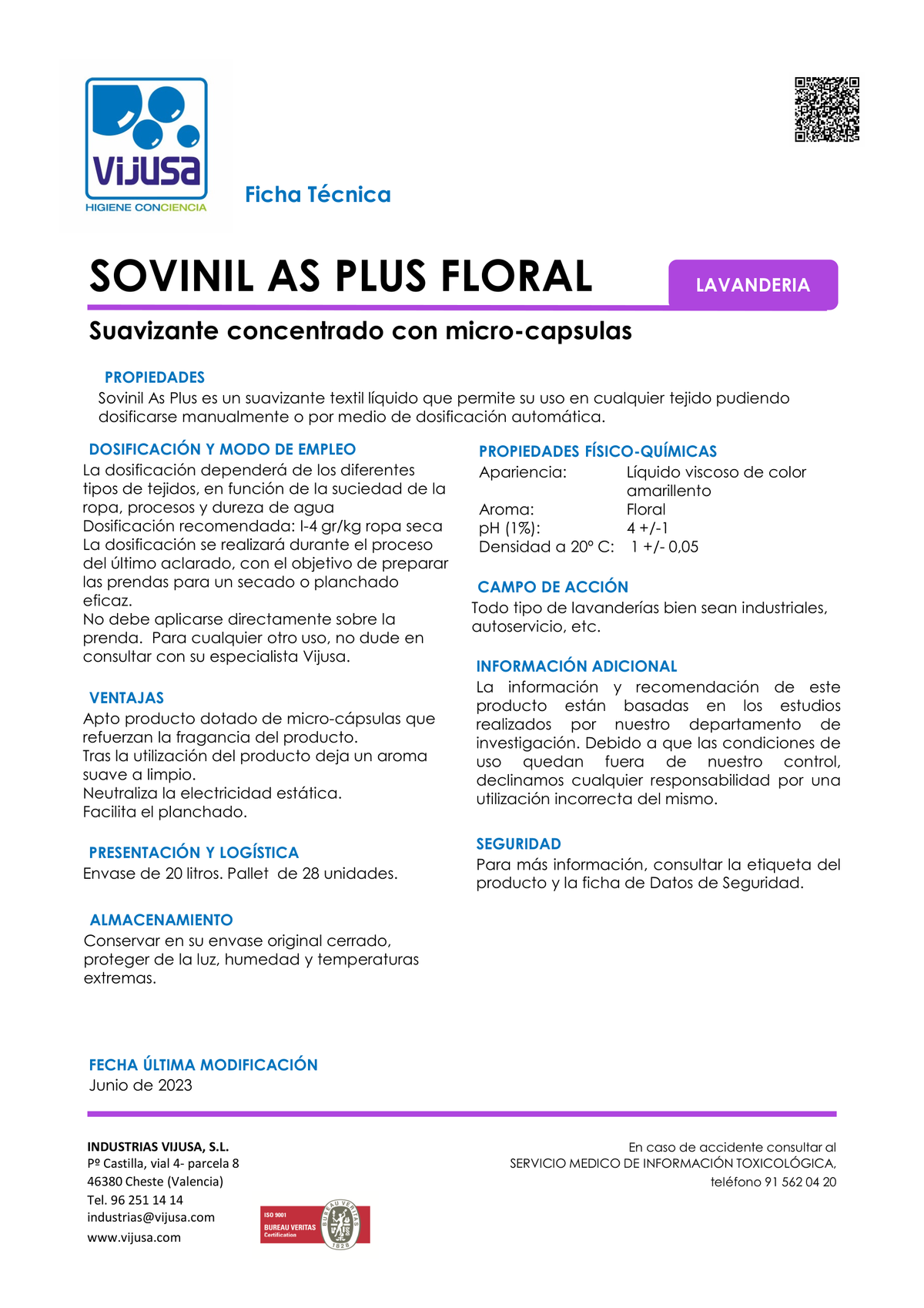 Sovinil AS Plus Floral - Suavizante concentrado Vijusa
